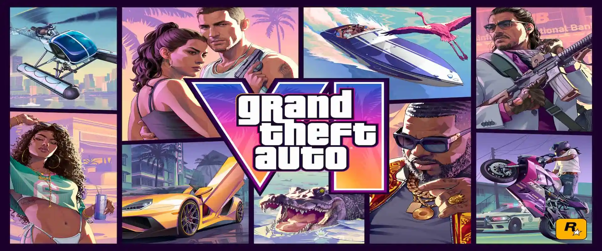Banner oficial do jogo Grand Theft Auto VI GTA 6 com a logo no centro